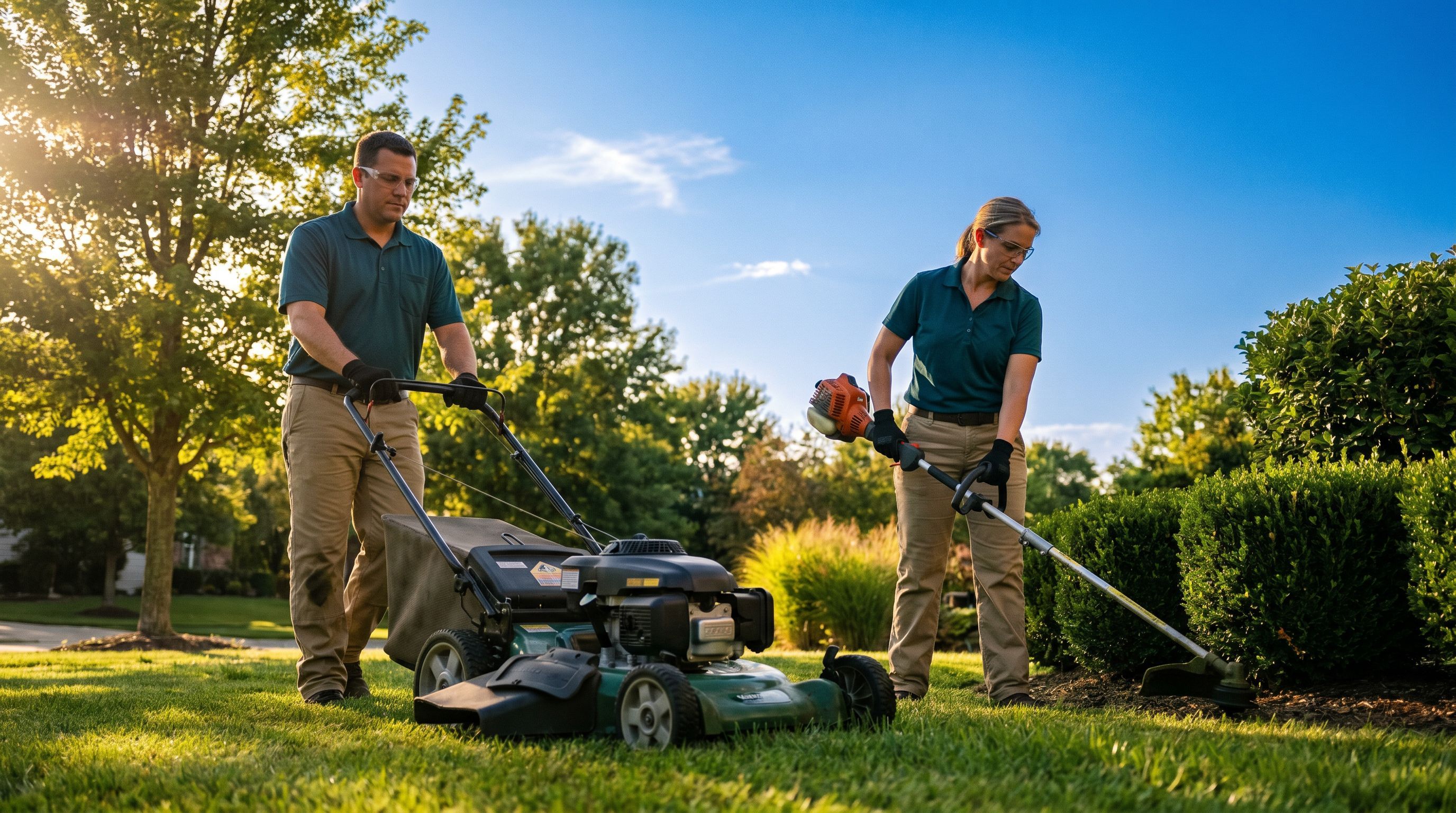 Lawn care crew lead reviewing the day's mowing route on a phone